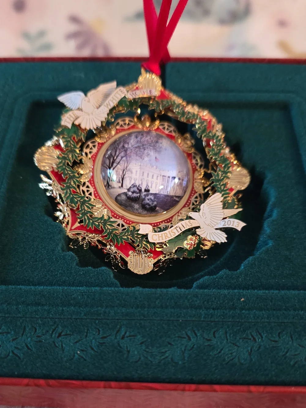 The White House Holiday Wreath Ornament with Dove Design - 2013 Christmas